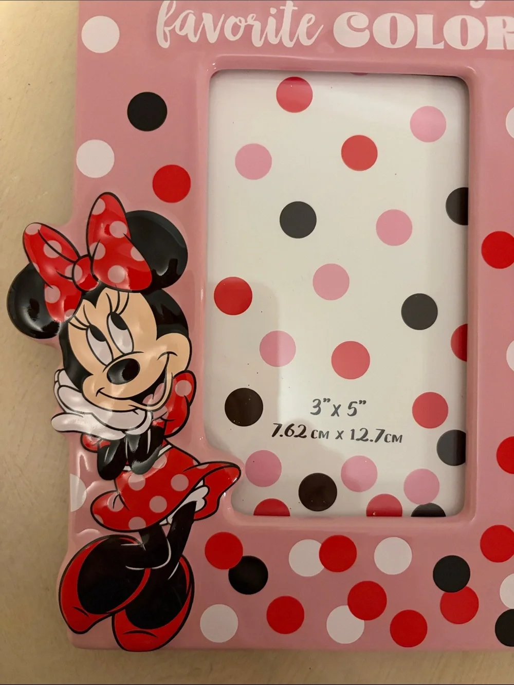 Disney Minnie Mouse Pink, Red, Black Polka Dot Ceramic Picture Frame NWT